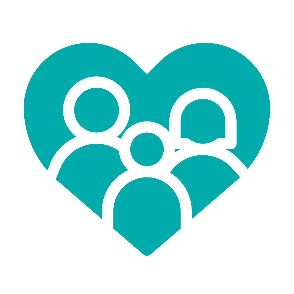 An icon of a heart with a family in it. 